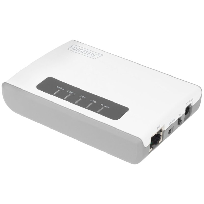 DIGITUS 2-port USB 2.0 wireless multifunctional network server, white/grey
