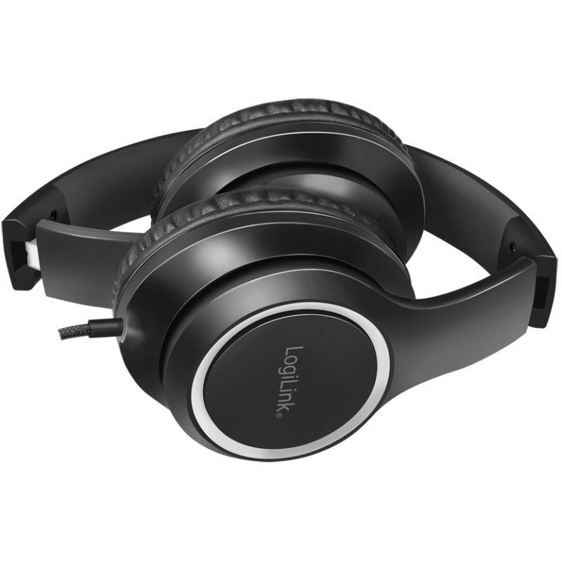 LogiLink stereo headset with microphone, black, 3.5 mm jack, foldable