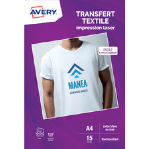AVERY overdrachtfolie voor T-shirts, A4, wit, 15 vel