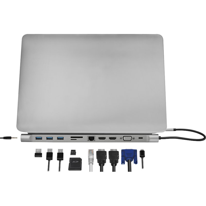 LogiLink Station d'accueil USB-C, argent, 11 ports, USB 3.2 Gen 1, aluminium