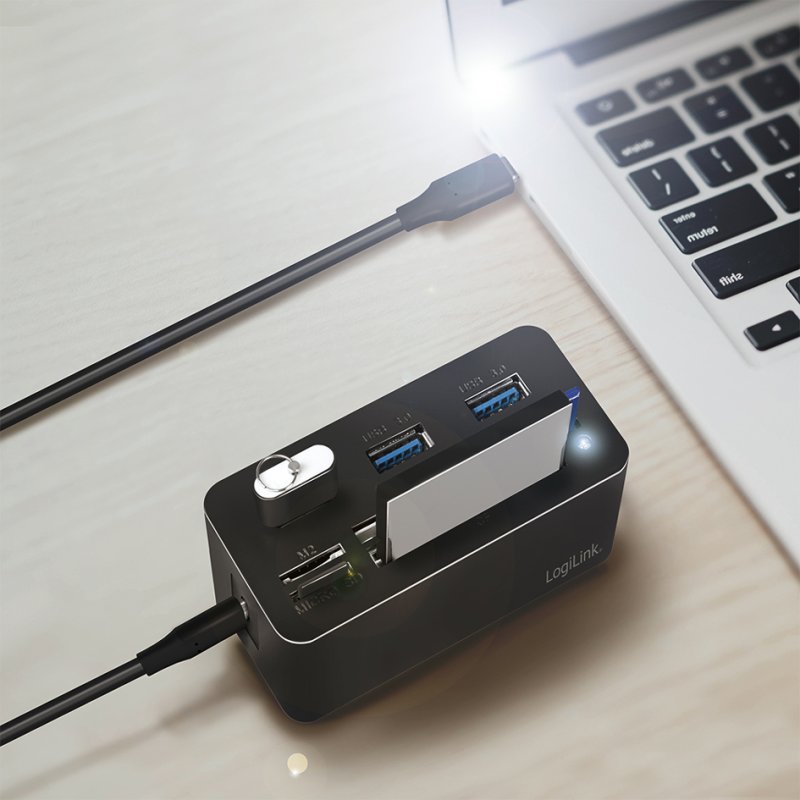 LogiLink USB 3.2 Mini Docking Station, 8-port, black