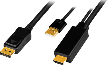 LogiLink HDMI naar DisplayPort kabel, USB voeding, 2 m, zwart