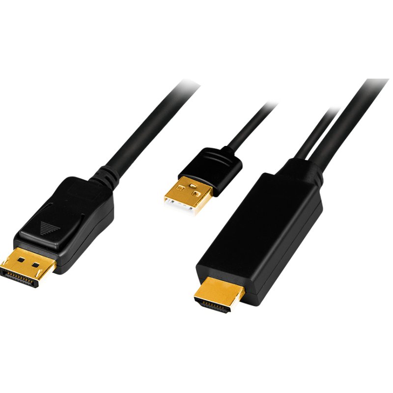 LogiLink Câble HDMI vers DisplayPort, alimentation USB, 1 mètre, noir