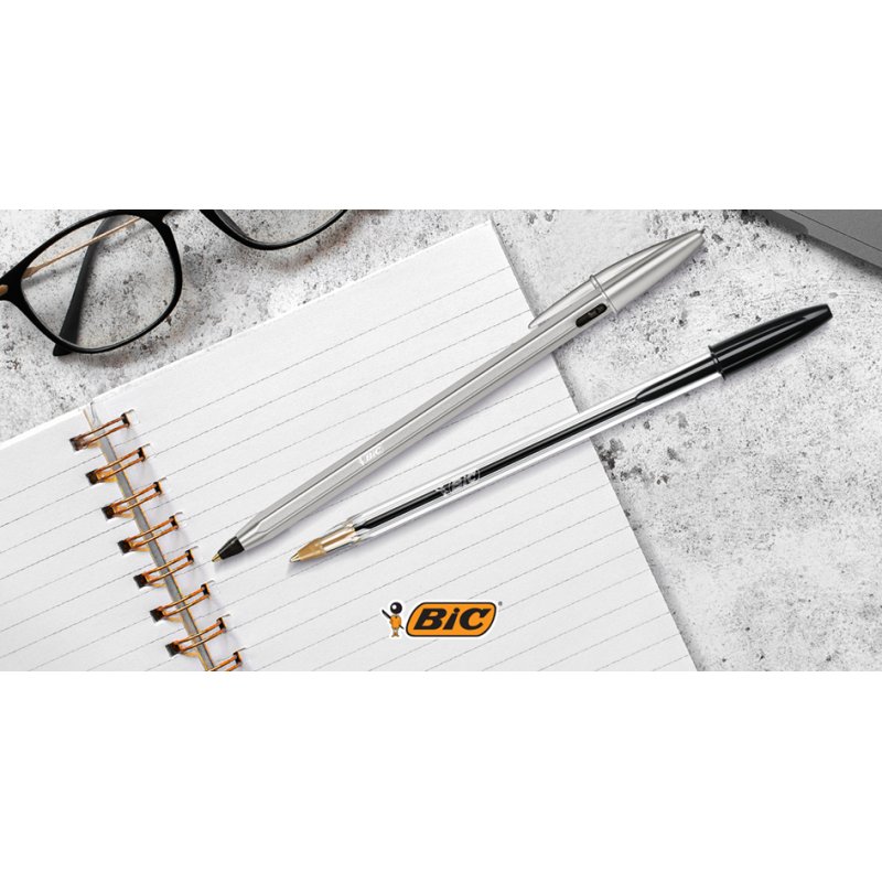 BIC Cristal RE'NEW ballpoint pen, black, refillable, recycled plastic