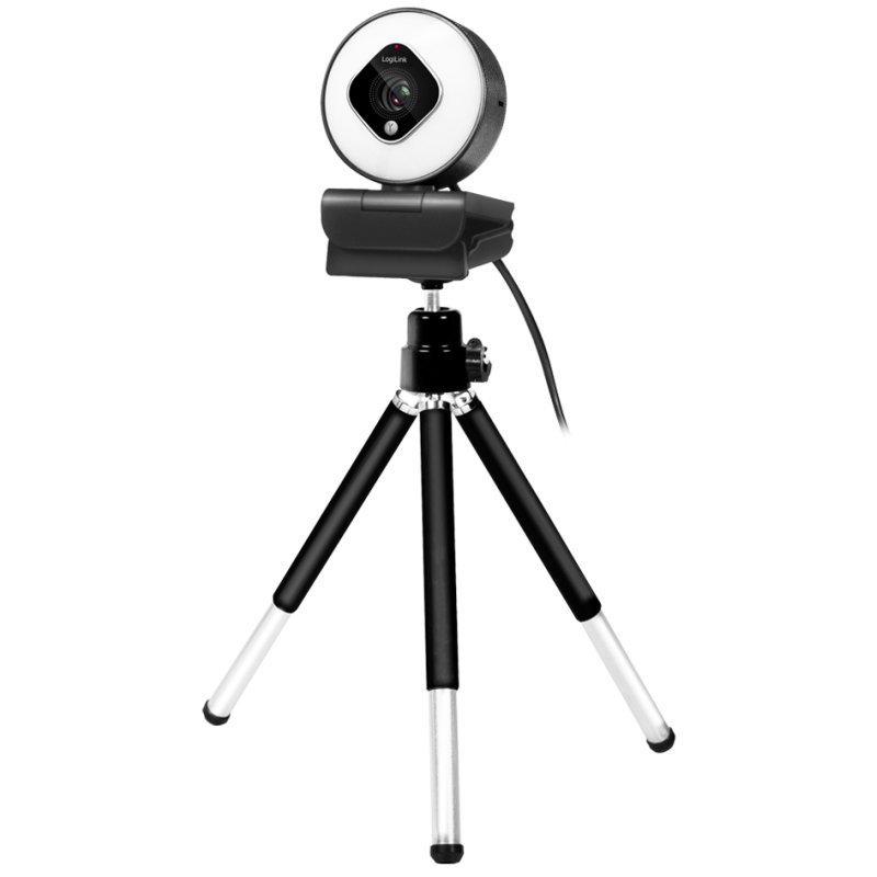 LogiLink Full HD USB webcam with dual microphone, black, autofocus, ring light