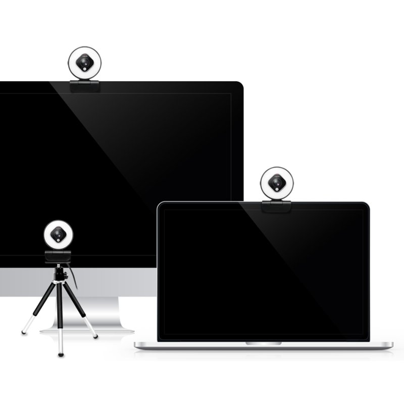 LogiLink Full HD USB webcam with dual microphone, black, autofocus, ring light