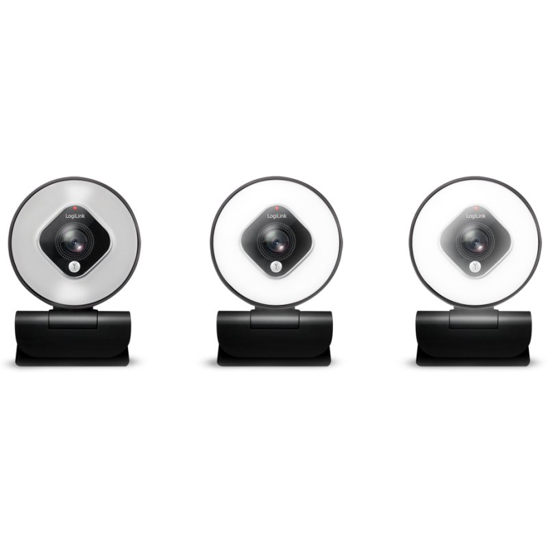 LogiLink Full HD USB webcam with dual microphone, black, autofocus, ring light