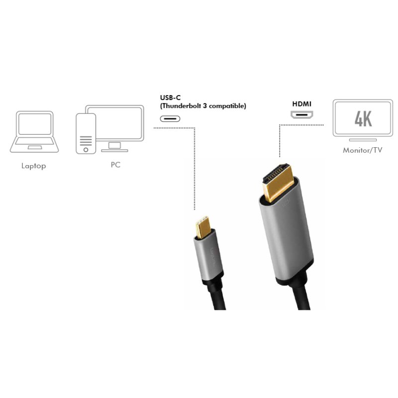 LogiLink Câble USB-C vers HDMI, 1,8 m, 4K/60 Hz, noir/gris