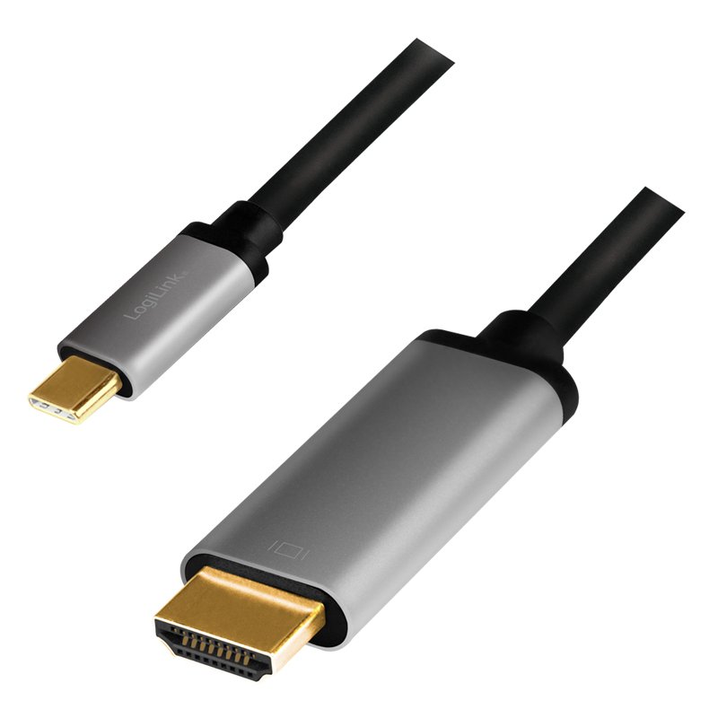 LogiLink Câble USB-C vers HDMI, 1,8 m, 4K/60 Hz, noir/gris