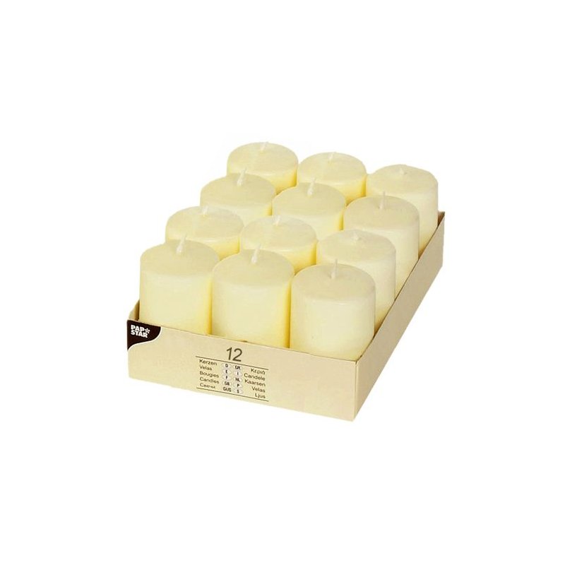 PAPSTAR bougies trapues ivoire, diamètre 40 mm, hauteur 60 mm, 12 pièces