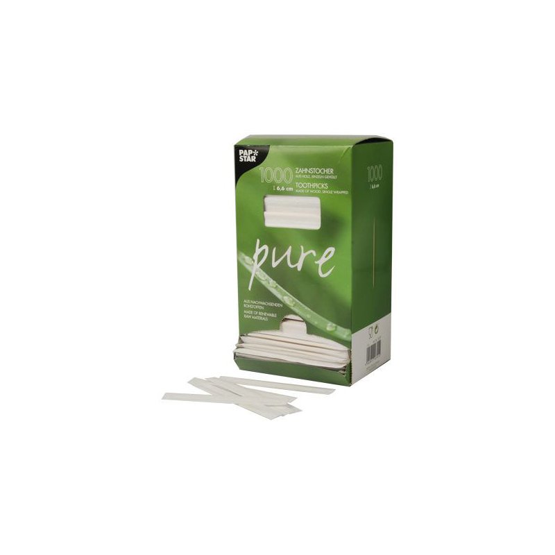 PAPSTAR cure-dents bois rond, 65 mm, emballage hygiénique, 1.000 pièces