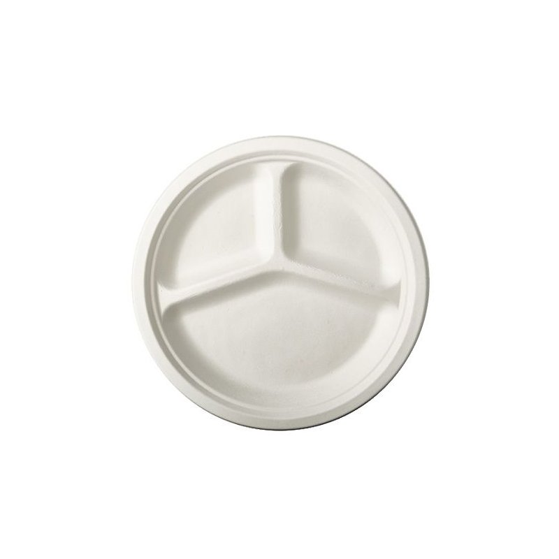 PAPSTAR sugarcane plates pure, white, round, 3-compartment, compostable, 50 pieces