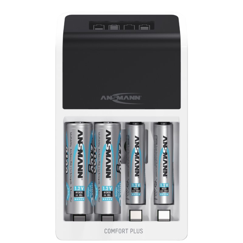 ANSMANN snellader Comfort Plus, wit/zwart, inclusief 4 AA batterijen, 2100 mAh