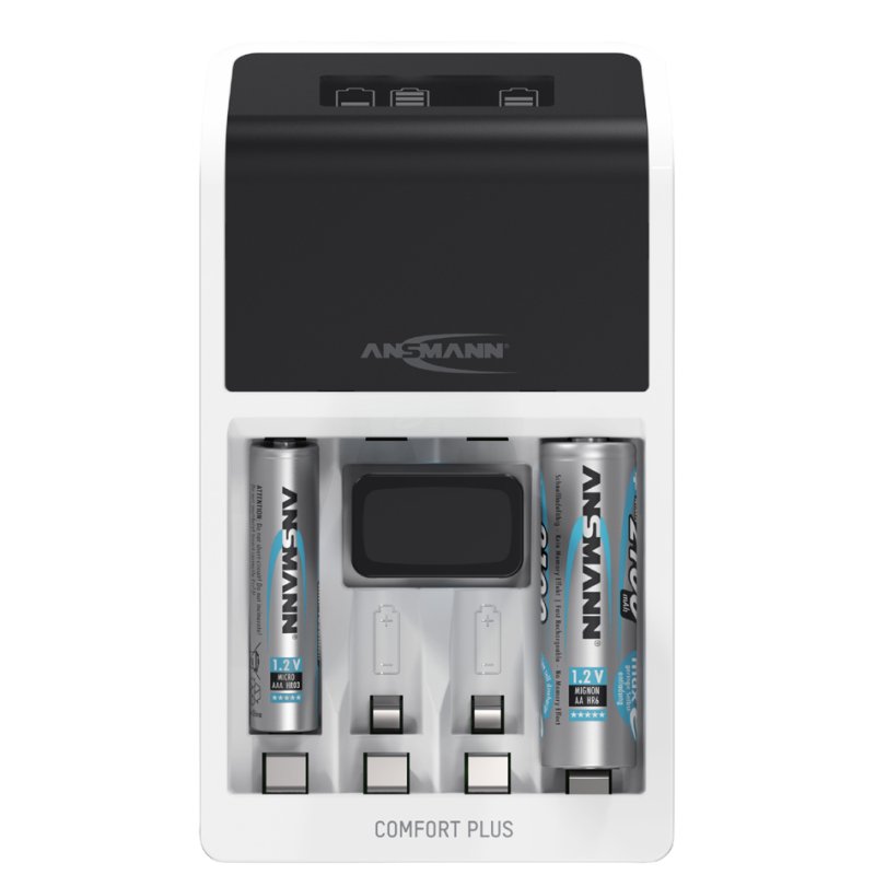 ANSMANN snellader Comfort Plus, wit/zwart, inclusief 4 AA batterijen, 2100 mAh