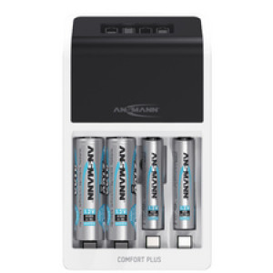 ANSMANN snellader Comfort Plus, wit/zwart, inclusief 4 AA batterijen, 2100 mAh