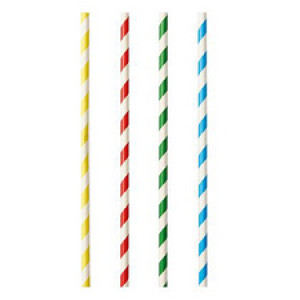 PAPSTAR Papieren rietjes 'Stripes' 210mm, gekleurd gesorteerd, 100 stuks
