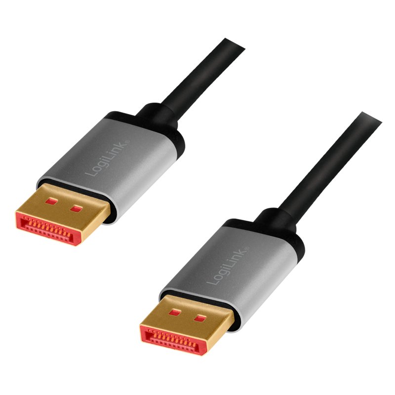 LogiLink Câble DisplayPort 1.4, mâle vers mâle, 2 mètres, noir/gris