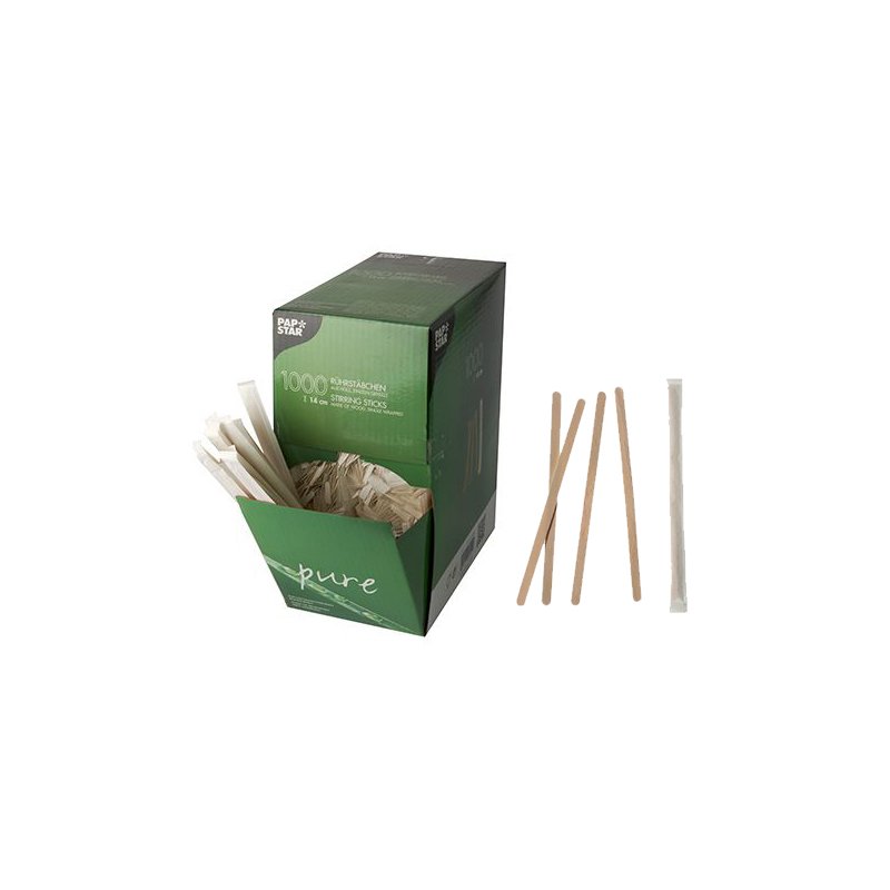 PAPSTAR wooden stirrers pure, natural, birchwood, 1000 pieces