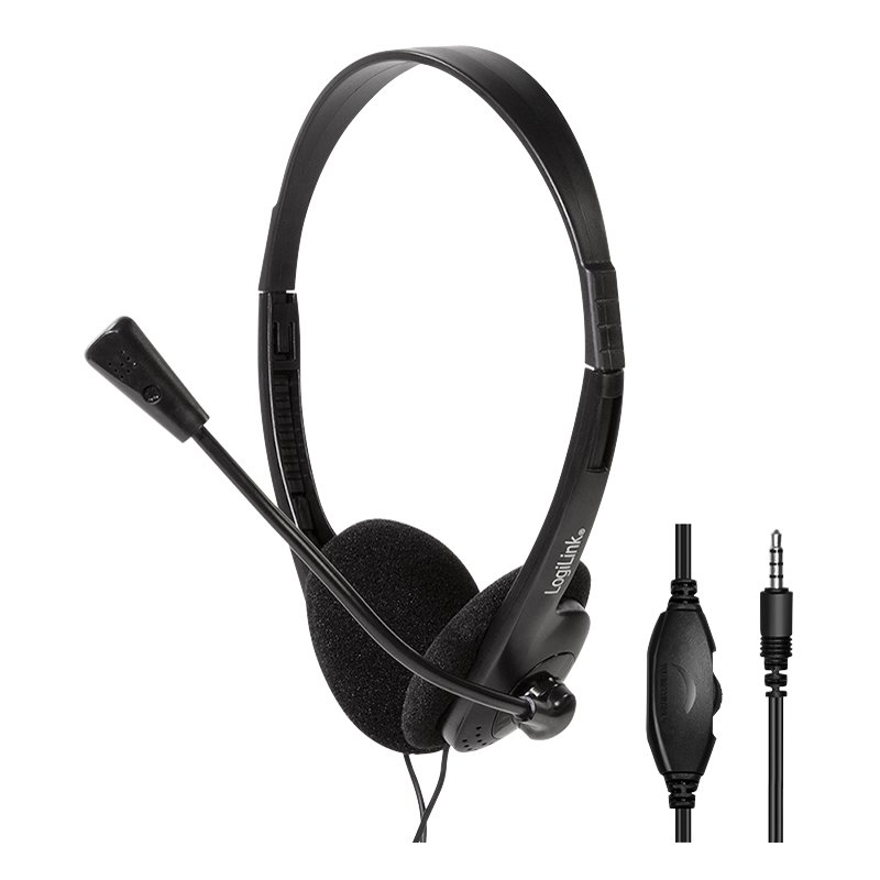 LogiLink stereo headset with boom microphone, black, 3.5 mm connection
