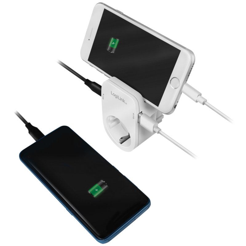 LogiLink adaptateur mural avec support pour smartphone, blanc, 2 ports USB