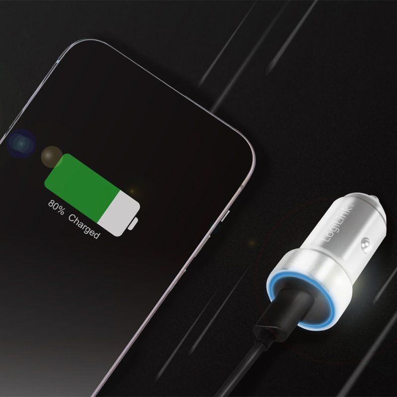 LogiLink Chargeur auto USB, 1 port, argent, 20 Watts