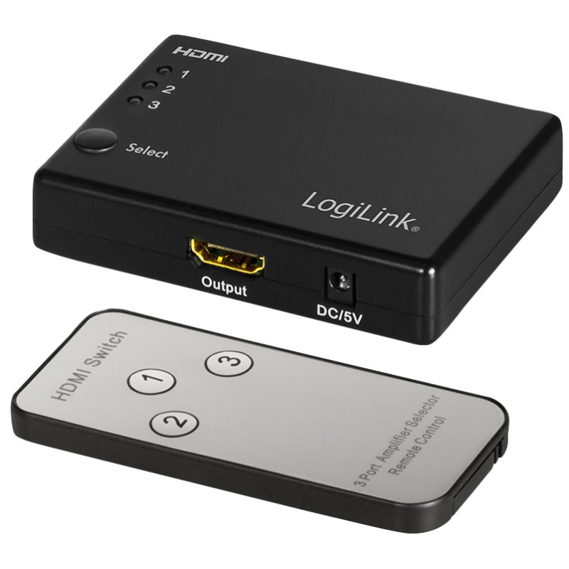 LogiLink Commutateur HDMI Full HD, 3 ports, noir, avec télécommande
