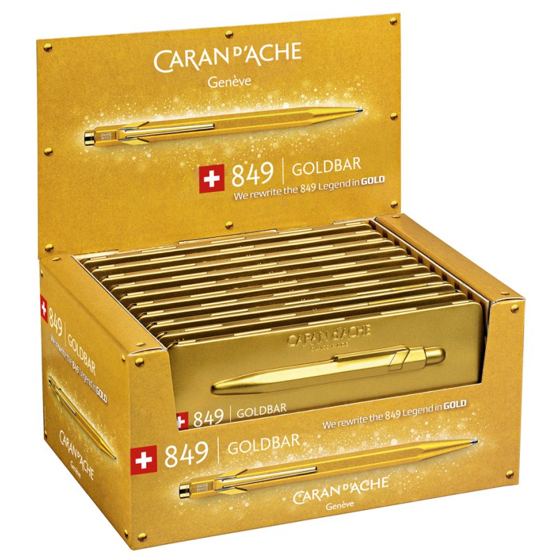 CARAN D'ACHE stylo-bille 849 GoldBar, rechargeable, bleu, 10 pièces