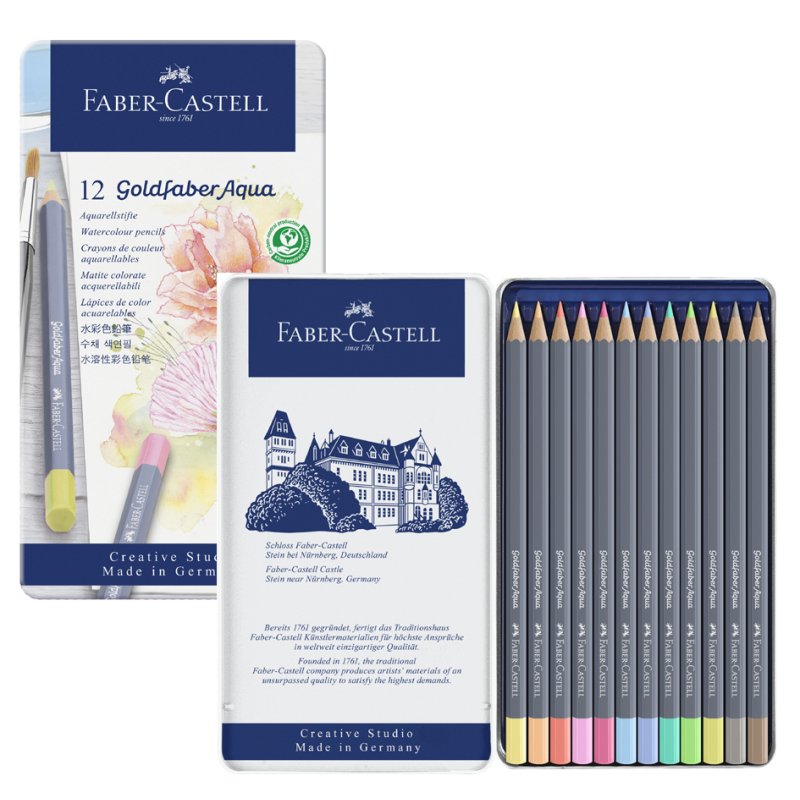 Faber-Castell GOLDFABER watercolour pencils, metal tin, 12 pieces