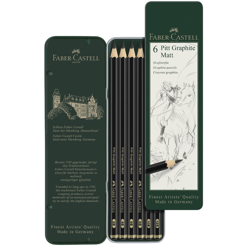 Faber-Castell crayons graphite PITT GRAPHITE Matt, set de 6 pièces, 2B-12B