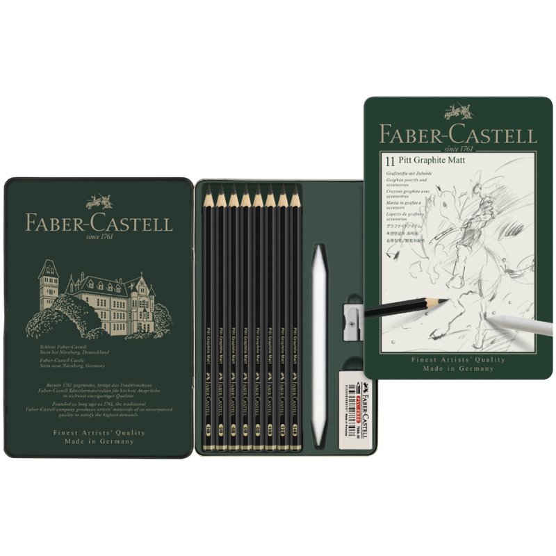 Faber-Castell PITT Graphite Mat, coffret 11 crayons, HB-14B