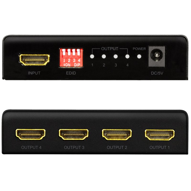 LogiLink HDMI splitter 4K/60 Hz, black, downscaler, EDID, 4 ports