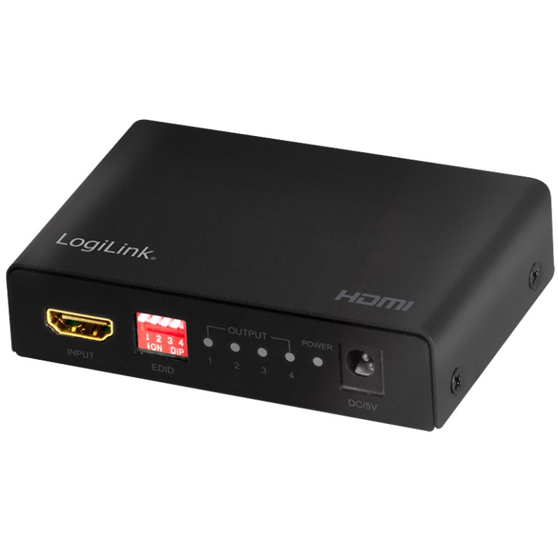 LogiLink HDMI splitter 4K/60 Hz, black, downscaler, EDID, 4 ports
