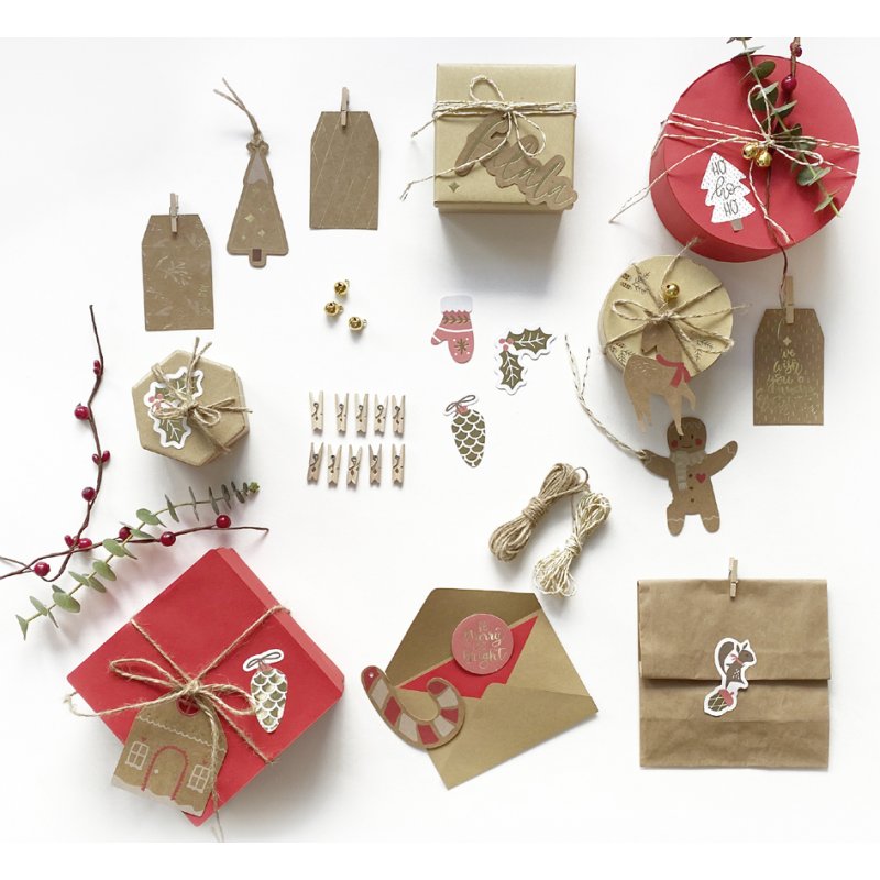 folia verpakkingsset Classic, kerst, 44-delig, cadeaupapier accessoires