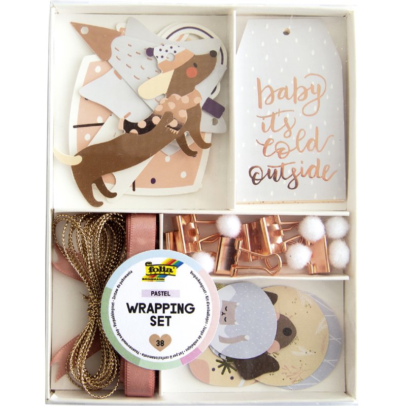 folia cadeauverpakking set pastel, roségoud, 38-delig