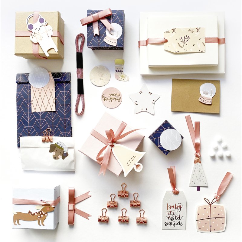 folia cadeauverpakking set pastel, roségoud, 38-delig