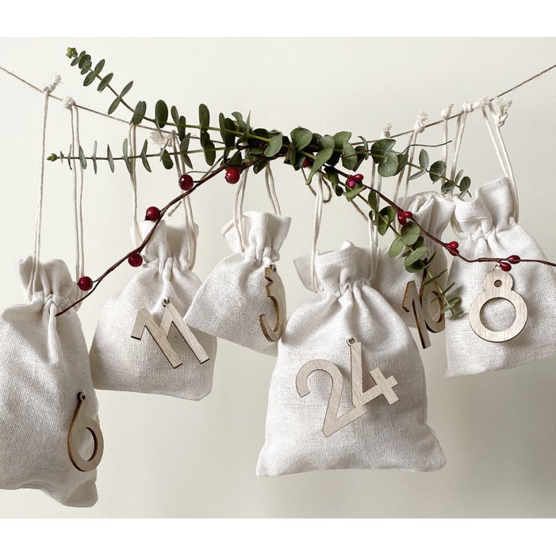 folia adventskalender houten cijfers naturel, 24 stuks, 47 mm hoog, met ophangoog