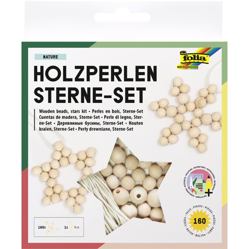 folia houten kralen sterrenset pasteltinten, 161 delig, 10-12 mm