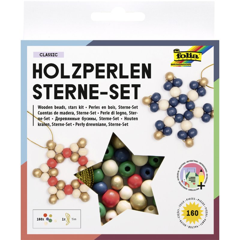 folia houten kralen sterrenset pasteltinten, 161 delig, 10-12 mm