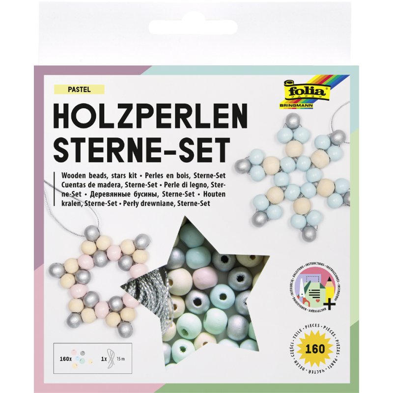 folia houten kralen sterrenset pasteltinten, 161 delig, 10-12 mm