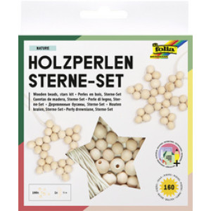 folia houten kralen sterrenset, natuur, 161 stuks