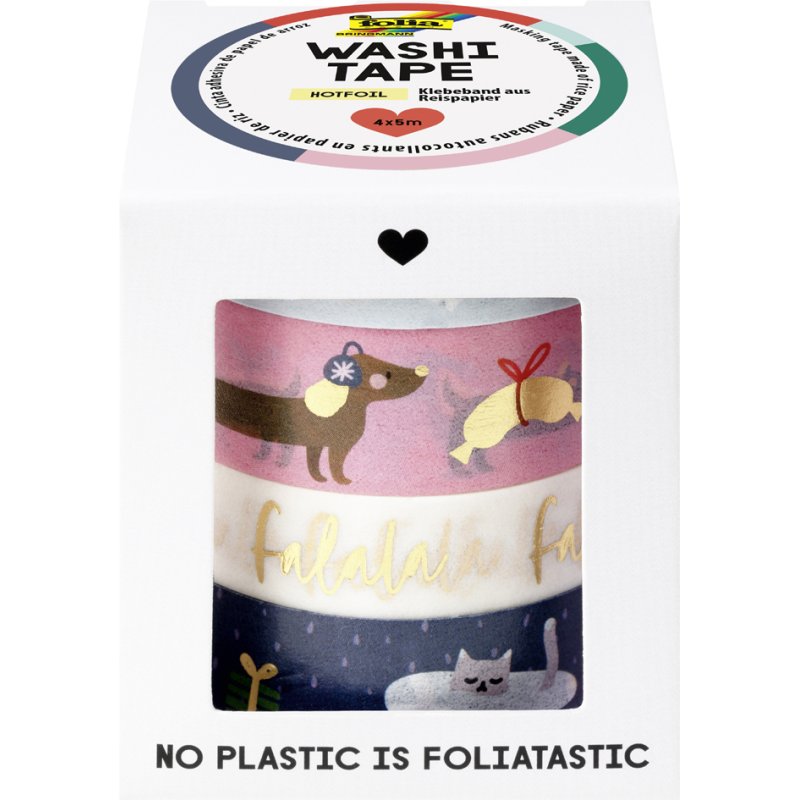 Folia decoratiepleisterband Washi-Tape Kerst 'FALALA', papier, 4 rollen