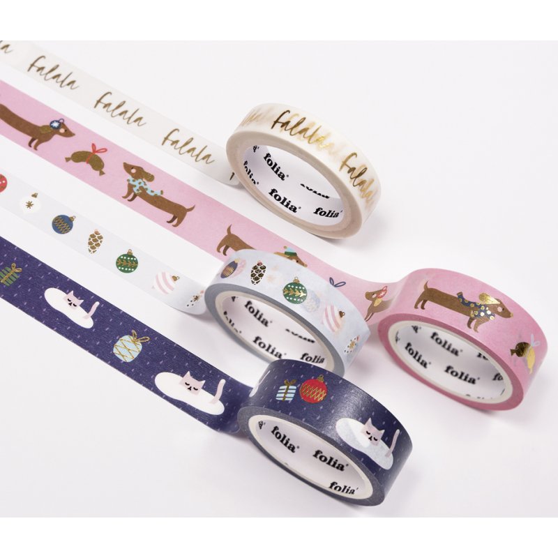 Folia decoratiepleisterband Washi-Tape Kerst 'FALALA', papier, 4 rollen