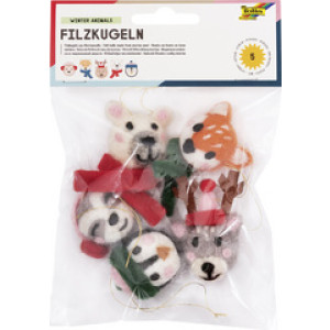 folia viltkogels winterdieren set, 100% merinowol, 5 stuks