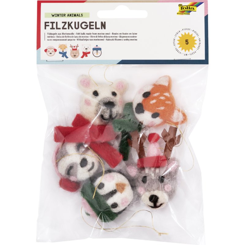 folia viltkogels winterdieren set, 100% merinowol, 5 stuks