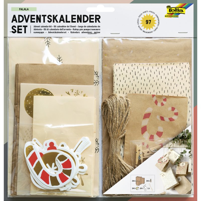 folia kerstkalender set FALALA, 97-delig, 24 zakjes, complete set