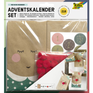 folia kerstkalender-set RED NOSE REINDEER, rood neuzenrendier, 216-delig