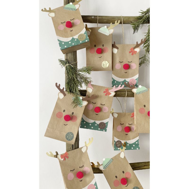 folia kerstkalender-set RED NOSE REINDEER, rood neuzenrendier, 216-delig