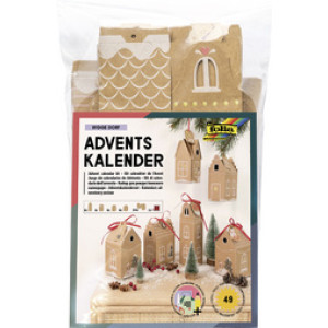 folia Adventskalender-set Hyggekampje, 49-delig, 24 huisjes karton, rood satijnlint