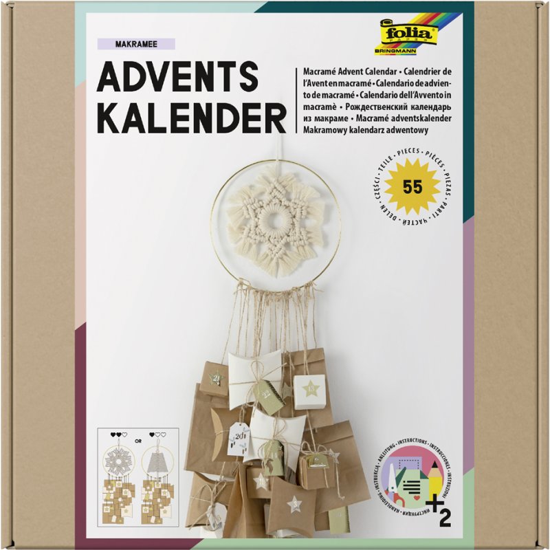 folia adventskalender knutselset macramé, 55-delig, natuurtinten