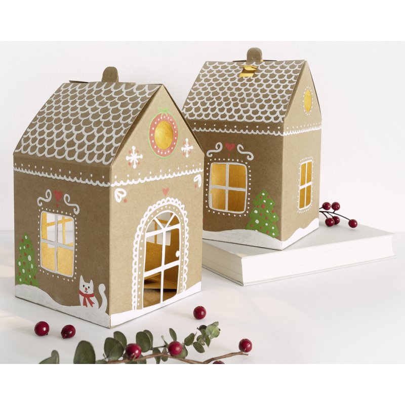 folia kraftkarton huisjes, 110 × 110 × 190 mm, voorgestanst, 6 stuks